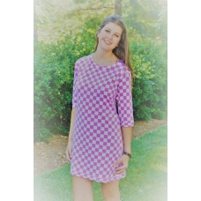 Erma's Closet Pink and White Checkerboard Scoop Neck Dress